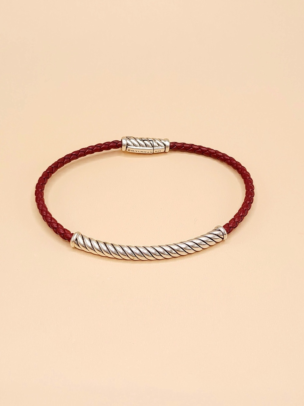 David Yurman Cable Classics ID Bracelet In Sterling Silver and Red Leather
